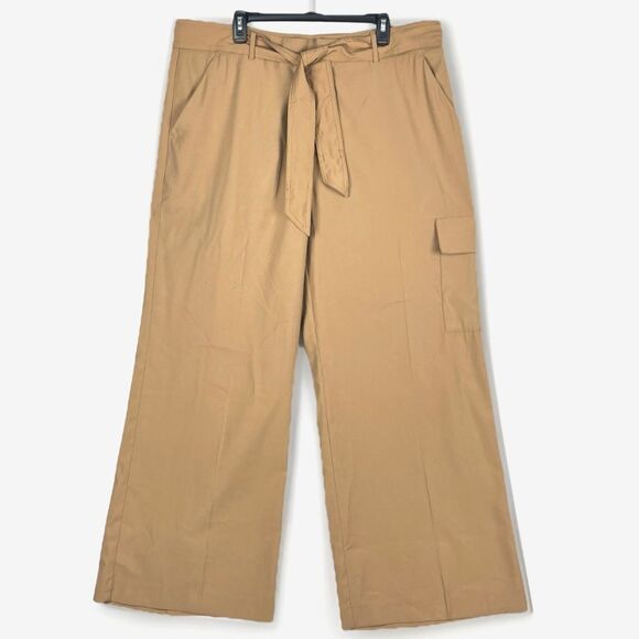 Dress Pants Slacks High Waist Women’s SZ 18 Belted zip Butterscotch Loose Fit - Picture 1 of 8